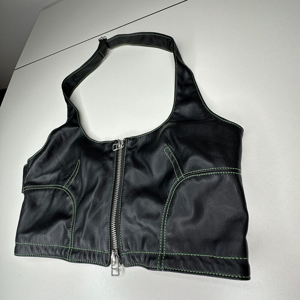 NWOT Eckhaus Latta Black Switch Halterneck Zip Top Tonal Stitch Scoop Neck Med - Picture 2 of 10